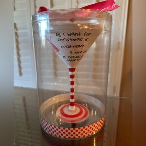 NWT MUD PIE All I Want for Christmas Striped Red & White Martini Glass in box